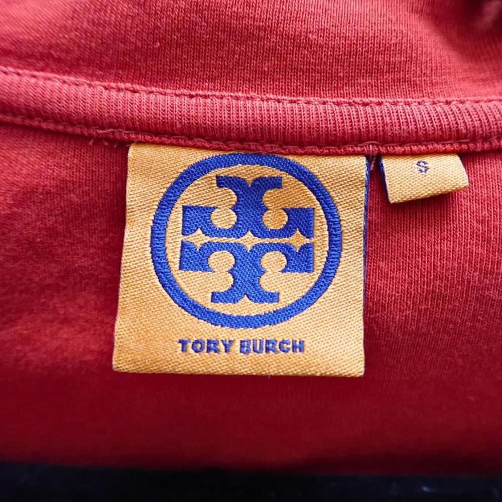 Tory Burch Red Orange 3/4 Sleeve Button Down Collared Polo Shirt Blouse Size S